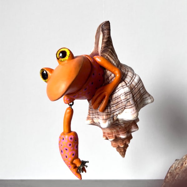 Hermit frog, frog, mobile, frog sculpture, frog for hanging, frog prince, frog plastic, modeled frog, frog figure