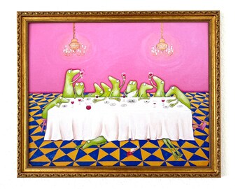 The Last Frog Supper, Frog Picture, Last Supper, Apostles, Funny Frog Picture, Canvas Print, Leonardo DaVinci, Fresco, Dinner, Kitchen Picture