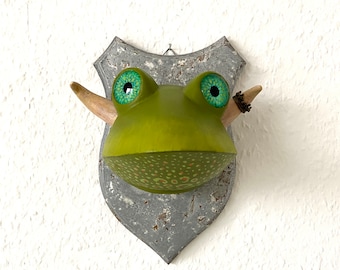 Ochsenfrosch, Trophäe, Frosch, Froschbild, Frosch Skulptur, 3D Frosch, Wandobjekt, Frosch Figur, Jagdtrophäe