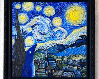 Vincent van Frosch “Starry Night”, Van Gogh, night sky, starry sky, funny picture, impressionism, frog prince, moon, stars