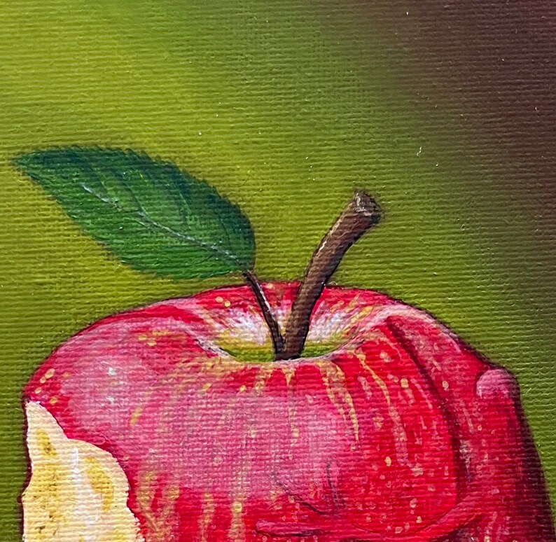 The apple frog, frog prince, frog picture, still life, original picture, acrylic painting, unique, fruit, apple image 3