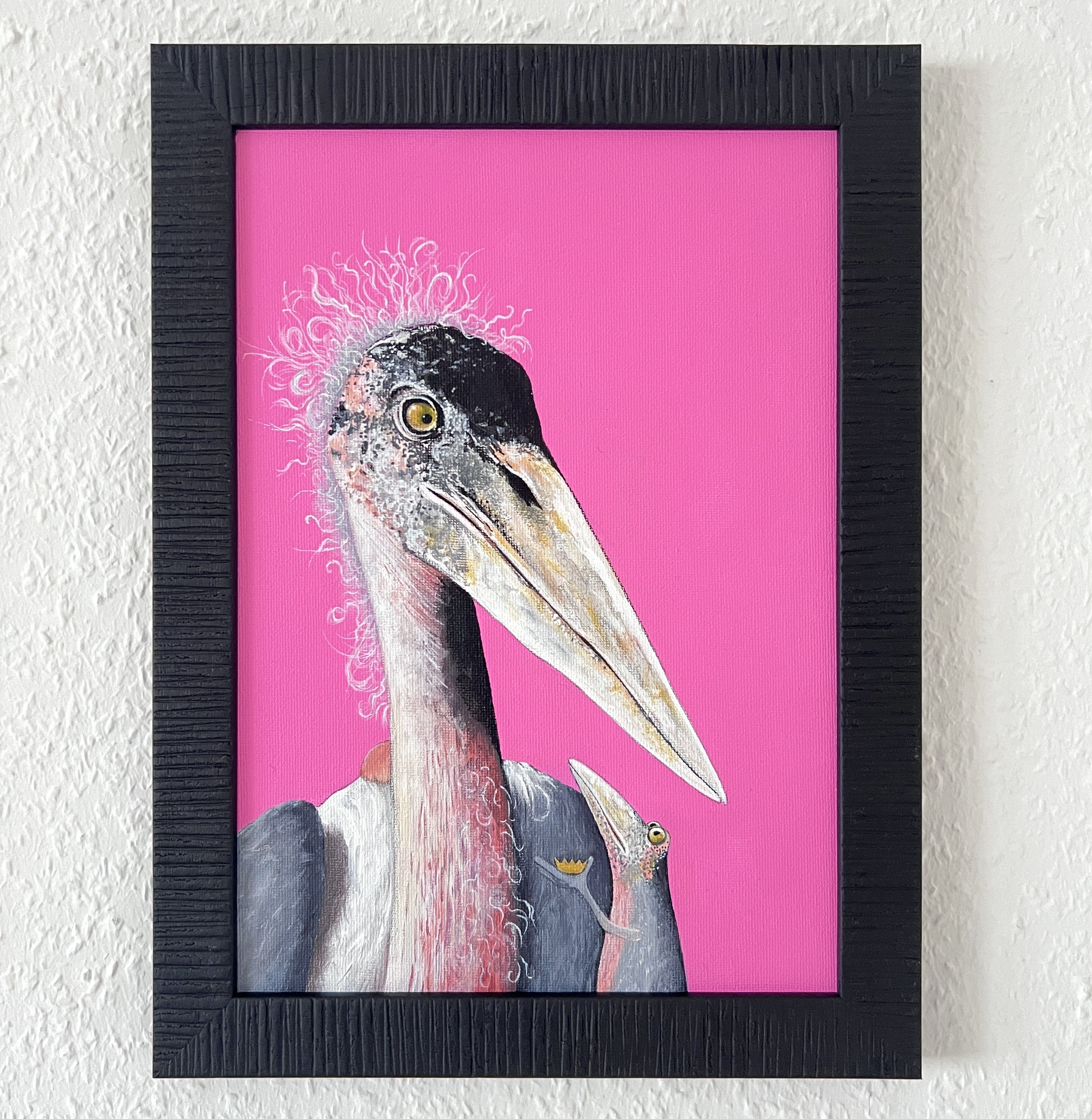 The marabou frog lives in Africa, frog, frog picture, acrylic picture, marabou, framed frog picture, stork, frog prince, funny frog picture,