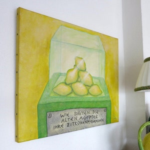 Lemon Pyramid, original on canvas, lemons, picture for kitchen, lemon picture, still life, painting, picture with fruit, picture with lemons image 3