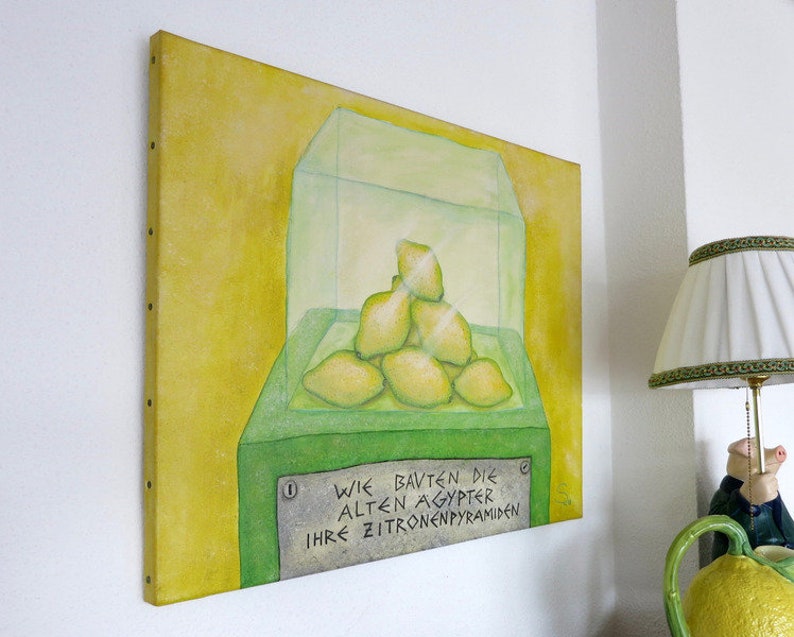 Lemon Pyramid, original on canvas, lemons, picture for kitchen, lemon picture, still life, painting, picture with fruit, picture with lemons image 3