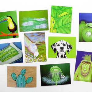 ART POSTCARDS in a set of 10, 10 postcards, animal postcards, birthday card, art postcard, animals, animal pictures, frog, frogs, cards