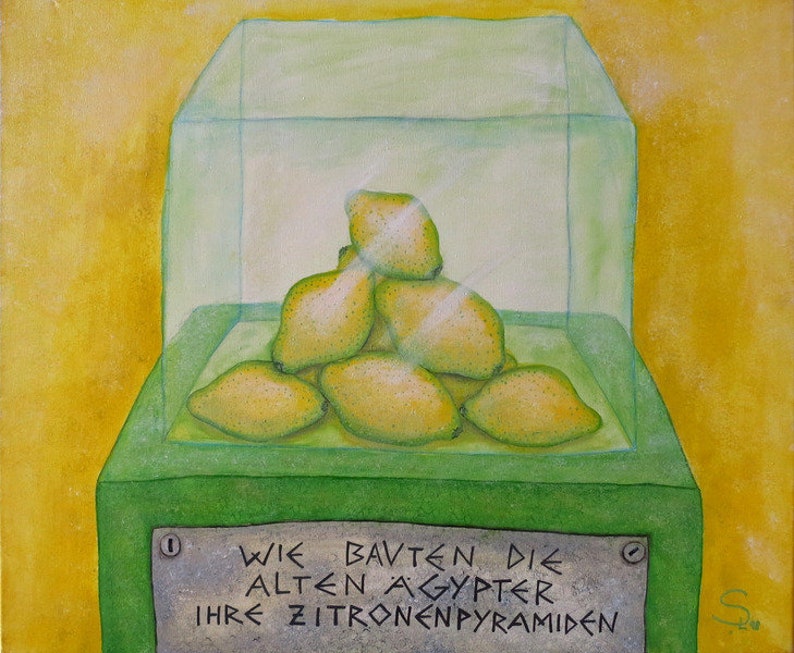 Lemon Pyramid, original on canvas, lemons, picture for kitchen, lemon picture, still life, painting, picture with fruit, picture with lemons image 1