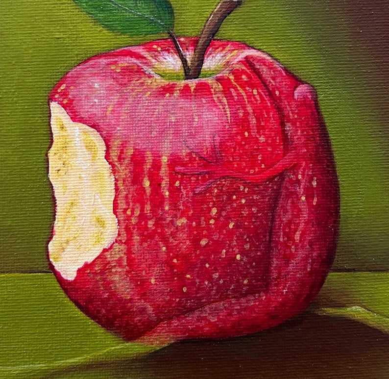 The apple frog, frog prince, frog picture, still life, original picture, acrylic painting, unique, fruit, apple image 5