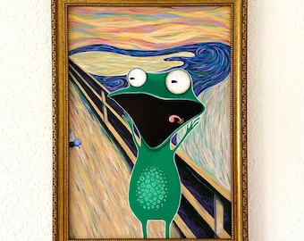 Frogvard Munch „Der Schrei“, Edvard Munch, Froschbild, witziges Bild, Popart, Froschkönig