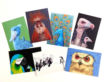 All the birds are already there! KUNZTPOSTKARTEN im Set of 7, 7 Postcards, Art Postcards, Art Cards, Bird Motifs, Bird Postcards