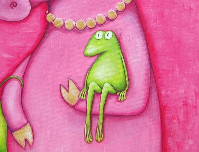 Schoßfrosch Leinwanddruck Frosch, Frosch Bild, Schwein, Schweinebild, Bild pink, Mädchenzimmer, witziges Bild, lustiges Bild, Froschbild Bild 3