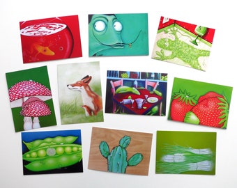 Art postcards set of 10, postcards, art postcards, animal postcards, funny cards, congratulations card, birthday card, frog card