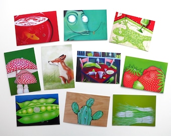 Art postcards set of 10, postcards, art postcards, animal postcards, funny cards, greeting card, birthday card, frog card