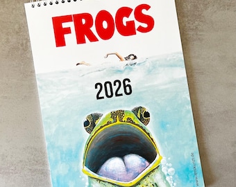 Art print frog art calendar 2026, art calendar, animal calendar, frog calendar, frogs, wall calendar, funny calendar, annual planner
