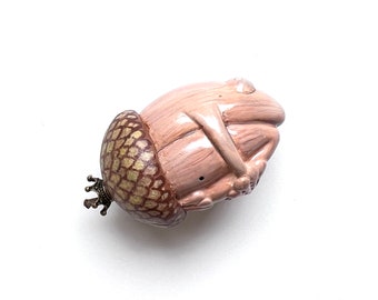 The acorn frog, frog figure, small frog, acorn, frog sculpture, mini frog, autumn, small sculpture, small plastic, funny sculpture
