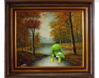 The Booted Frog, Old Oil Painting, Frog Picture, Fairy Tale Picture, Upcycling, Old Painting, Overpainted Painting, Frog King, Frog