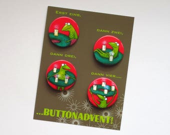 Button-Advent, 4 Buttons für die Adventszeit, Advent, lustiger Adventkranz, witziger Adventkalender, Weihnachten, Anstecker Advent,