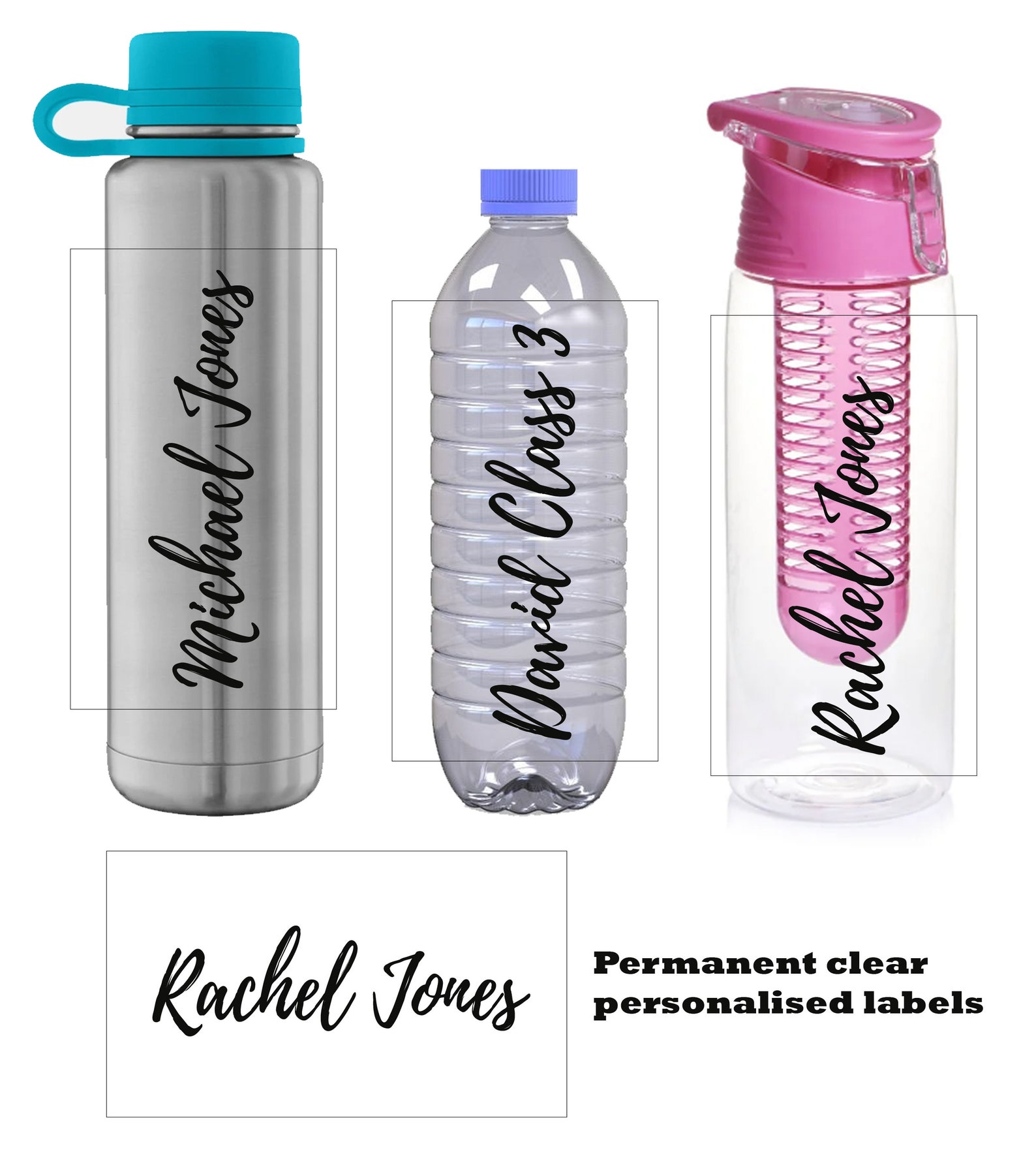 Personalised Clear Water Bottle Flask Stickers School Name Etsy