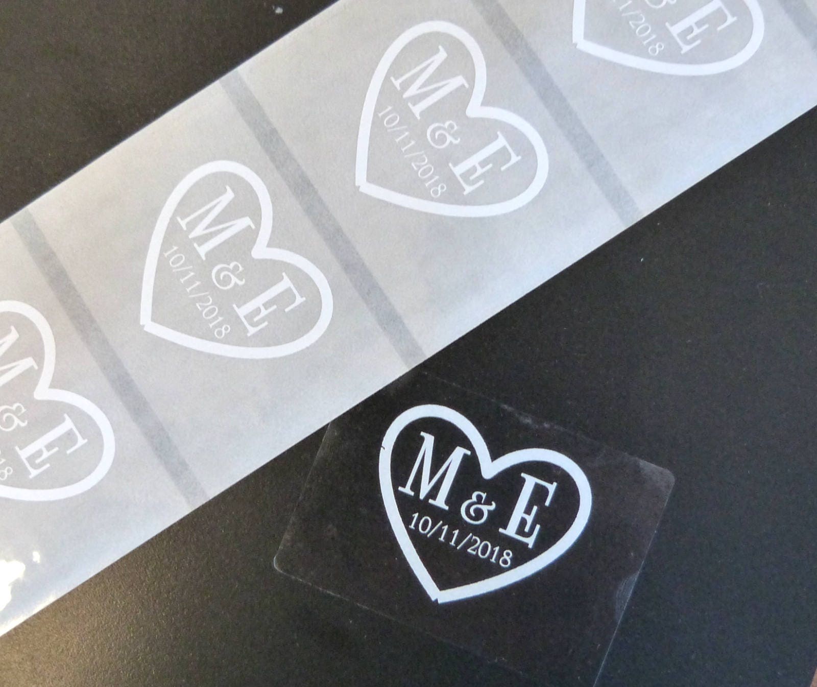 50 SILVER ASSORTED Sizes Double Hearts Swirl Print Transparent Stickers  Wedding Round Envelope Transparent Stickers (CLOSEOUT)