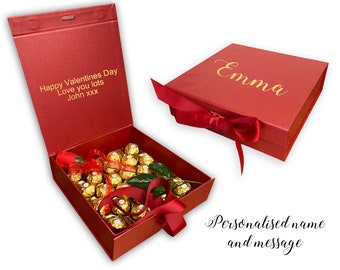 Personalised Large red Valentines day Christmas gift box Ferrero Rocher chocolate gold