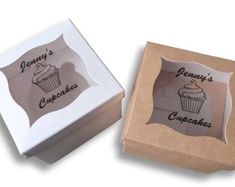 10 x personalised kraft white window cupcake boxes- birthday wedding christening