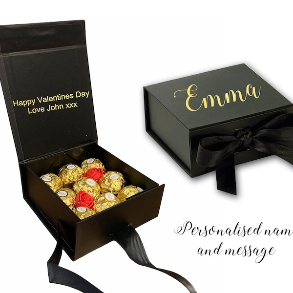 Personalisierte schwarze Valentinstag Geschenkschachtel Ferrero Rocher Schokolade rosegold