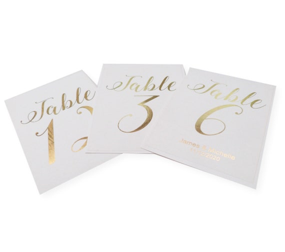 A5 PERSONALISED BLACK GOLD FOIL TABLE NUMBER CARDS WEDDING PARTY 1-12 CARD 