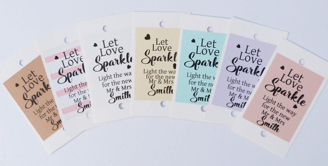 50 X Let Love Sparkle Personalised Wedding Sparkler Tags - Etsy UK