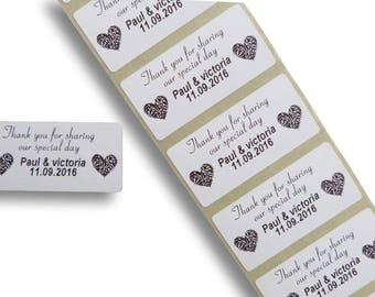 100 x personalised custom wedding thank you stickers labels