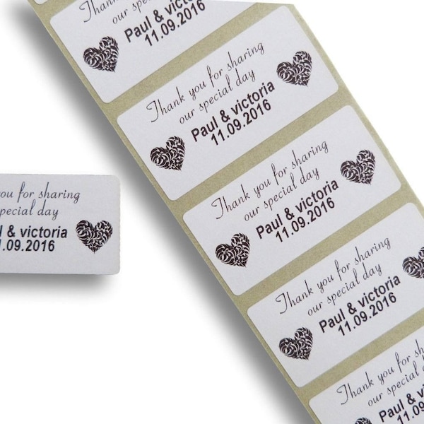 100 x personalised custom wedding thank you stickers labels