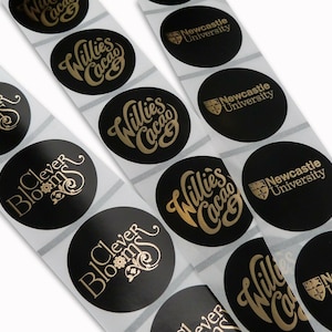 100 X Round 45mm Black Stickers Gold Shiny Foil Logo Labels | Etsy