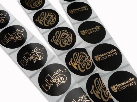 100 x round 45mm Black stickers gold shiny foil logo labels business  stickers