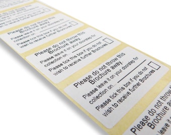 100 X 25mm x 50mm do not throw brochure away catalogue labels