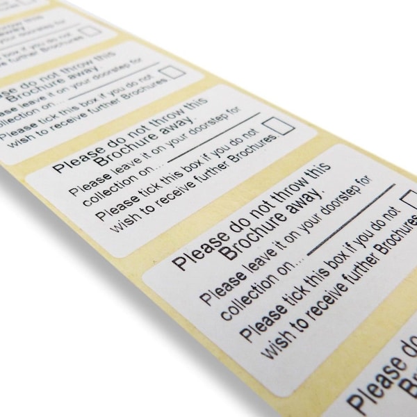 100 X 25mm x 50mm do not throw brochure away catalogue labels