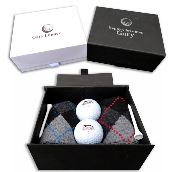 Coffret cadeau de golf personnalisé chaussettes, balles, tees, ensemble de golfeur d’anniversaire de Noël imprimé personnalisé
