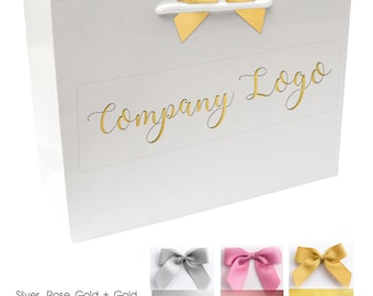 Medium Custom printed gift bags gold silver rose gold with bow foil printed logo retail packaging corporate