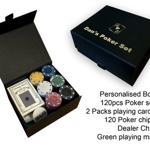 Personalised 120 pcs poker set gift gold print black birthday christmas box game