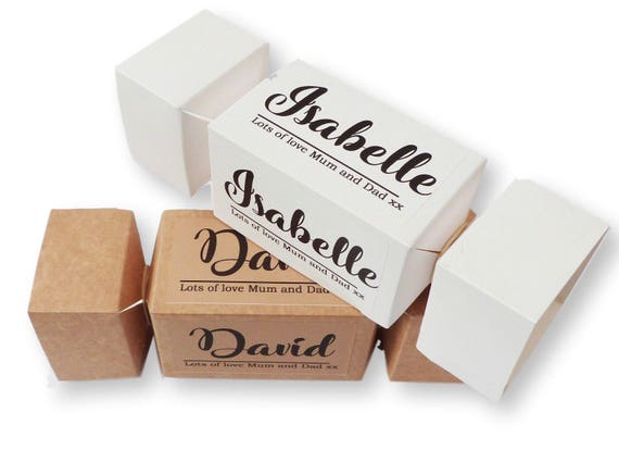 PERSONALISED CHRISTMAS CRACKER GIFT BOX RED GOLD METALLIC CUSTOM NAME MESSAGE