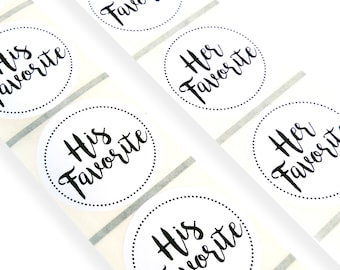 50 x white his favorite her favorite wedding stickers 25 of each label favour bag seals