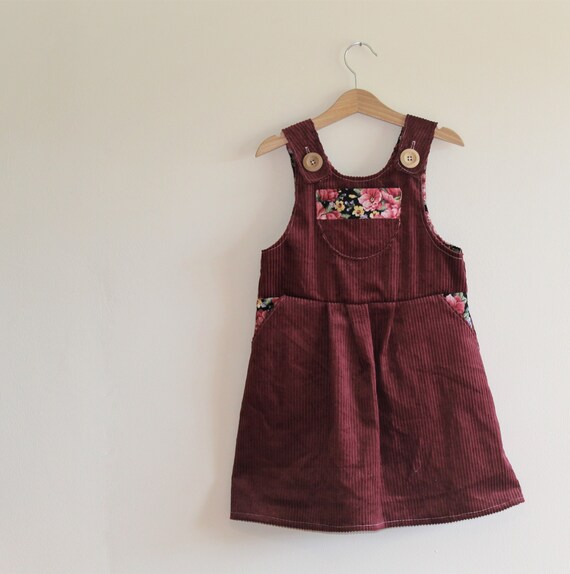 burgundy dungaree dress