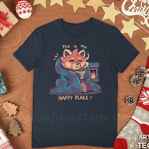 Red Panda Fireplace T-Shirt: Cozy Coffee Lover Shirt