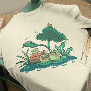 UK Delivery // Froggy Friends - Cute Frog T-Shirt // Cottagecore Clothing // Frog Toadstool Swamp // Cute artistic goblincore T-Shirt