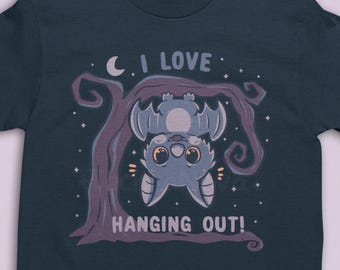 I Love Hanging Out Bat Shirt // Cute Bat T-Shirt // Kawaii Gothic Halloween Tee // Funny Creepy Cute // Friendship // Animal Shirt