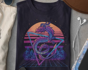 UK Delivery // RetroWave Dragon Aesthetic 80s// Retro Synth Neo Cyber Punk Wave // VHS style // Retro Asian Dragon inspired wave T-Shirt
