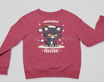 Unwillingly Festive - Funny Christmas Cat // Grumpy bah humbug // Xmas Kitty Sweater // Unisex EcoSmart® Fleece Crewneck Sweatshirt