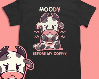 Koszulka Moody Cow Coffee: Zabawna koszulka dla miłośników kofeiny