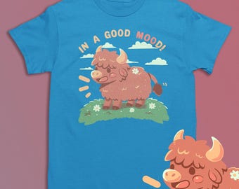 In a Good MOOd Shirt // Cute Highland Cow Tee // Funny Cow Lover Gift // Happy Farm Animal T-Shirt // Kawaii Scottish Highland Cow Tee