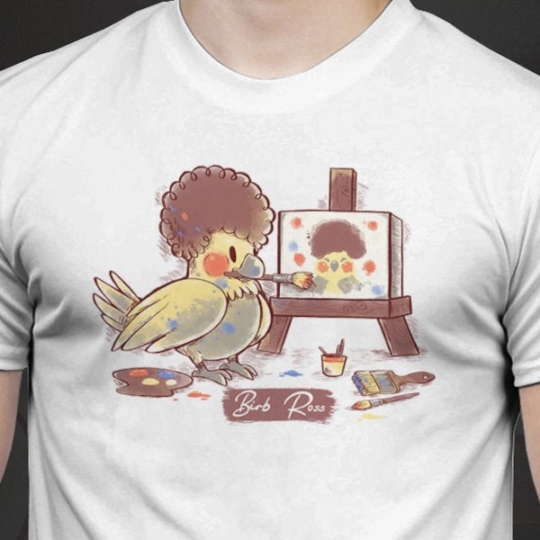 UK Delivery // Birb Ross Meme - Yellow Cockatiel Bird  T-Shirt // Colorful Bird Painter // Artist Cockatoo Birb // Borb orb Bird T-Shirt