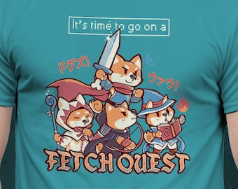 UK Delivery //Time to go on a FETCH Quest- Cute Shiba Party T-Shirt // Cute fantasy class // adventurer doggo // RPG Table top theme T-Shirt