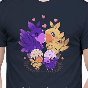 Loving Choco Family - Final Fantasy T-Shirt // Chocobo Shirt // Kweh bird Mascot cute Shirt // Video Game T-Shirt