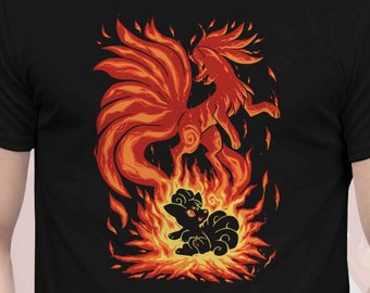 UK Delivery // The Flame Tailed Fox Within -  Ninetales T-Shirt // poke monShirt // vulpix fire fox Shirt // Video Game T-Shirt